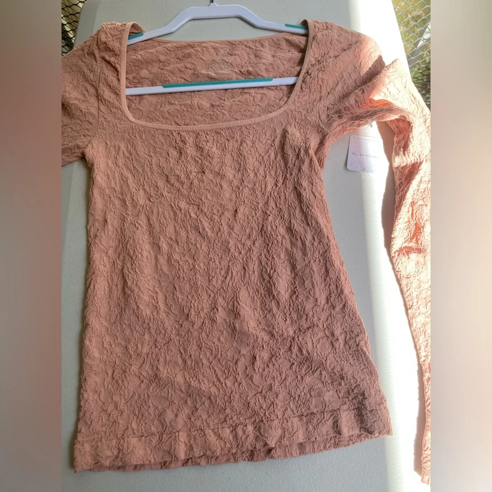 Free People Smoke Rose Have It All Pink Floral Crinkle Long Sleeve Textured Top